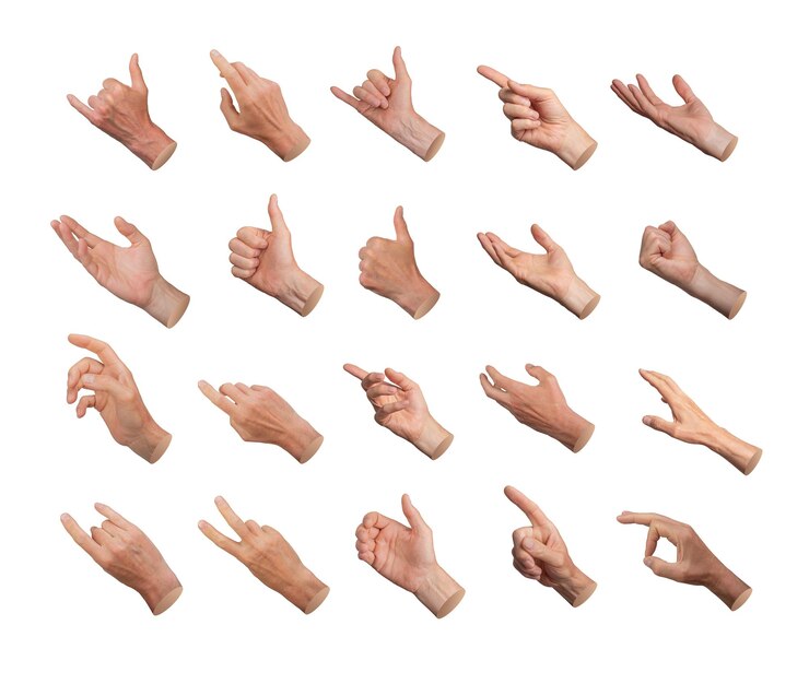 Different hand gestures finger signs icons set big pack collection isolated on white background