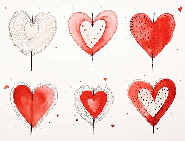 Фото Различные знаки сердца, нарисованные на белом в стиле детского рисунка