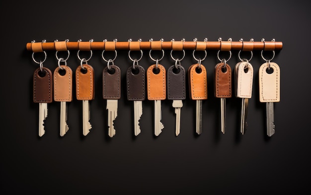 Photo different keys hand on a key organizer isolated on white background
