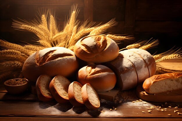 Different kind of fresh bread background