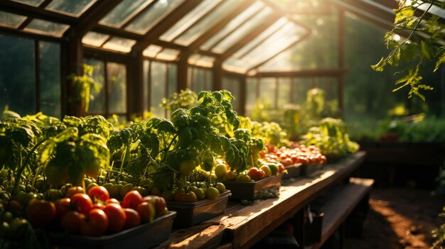 Different kind of vegetable cultivation farming in the greenhouse room