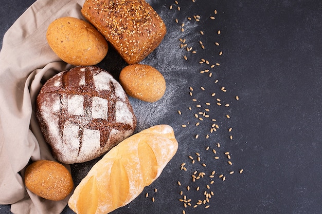 Different kinds of fresh rustic homemade crisp bread