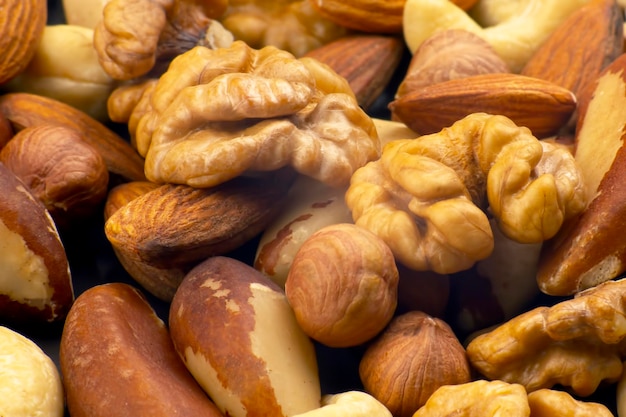 Different kinds of nuts. Healthy and protein food