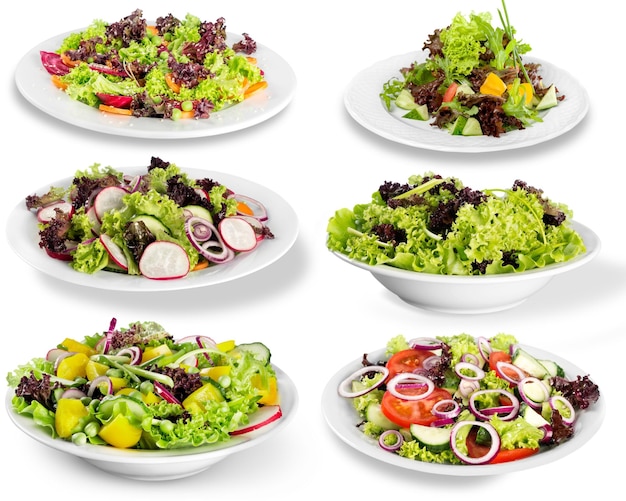 Photo different kinds of salads on background