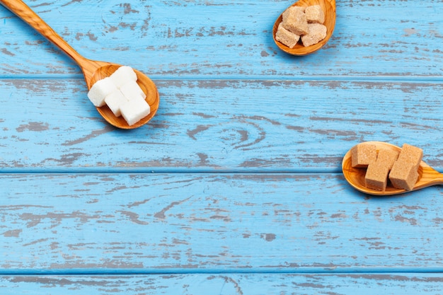 Different Kinds of Sugar in the Spoons close up