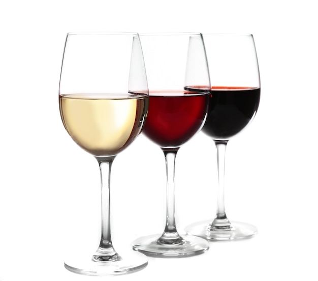 Различные виды вина в газах на светлом фоне