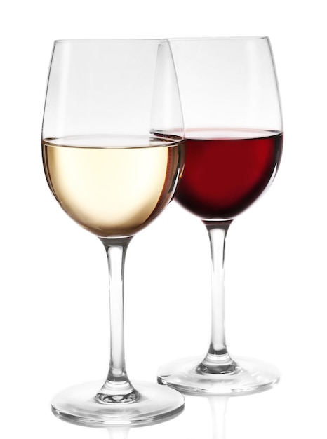 Different kinds of wine in gasses on light background