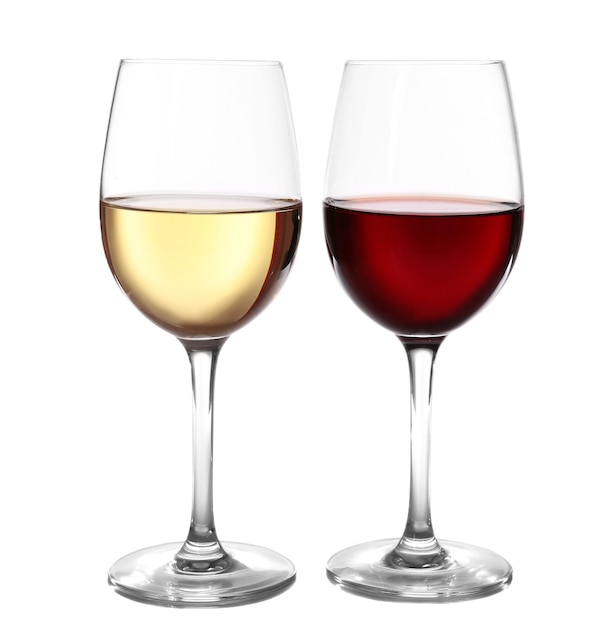 Different kinds of wine in gasses on light background