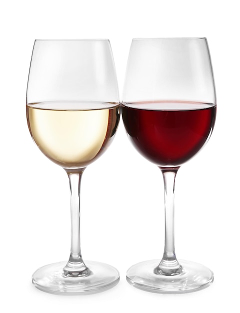 Different kinds of wine in gasses on light background