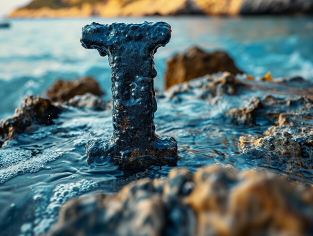 Photo different letters imagine on the beach with sea water