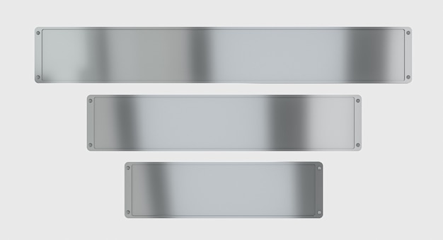 Different metal plates on the white background. 3d render