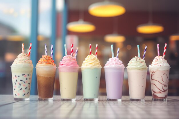 Photo different milkshakes background