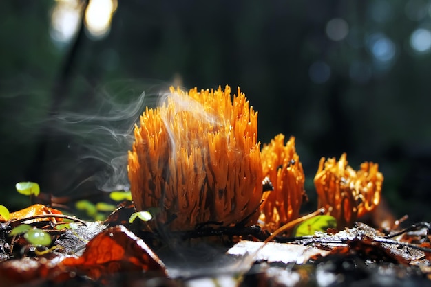 Different mushrooms in the clearing