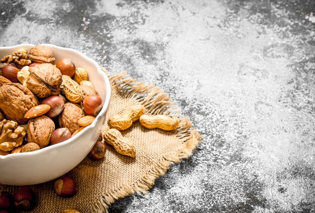 Different nuts in a bowl.