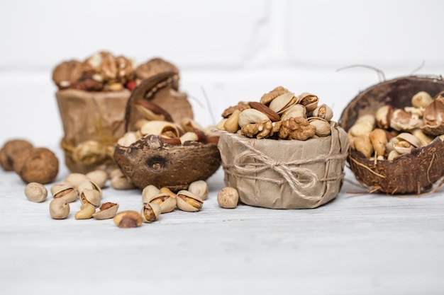 different nuts in a plate closeup