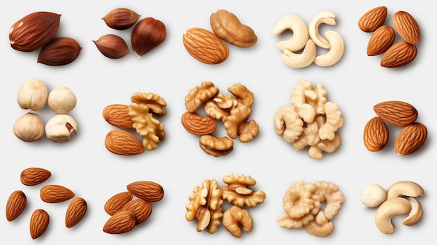 Photo different nuts on white background