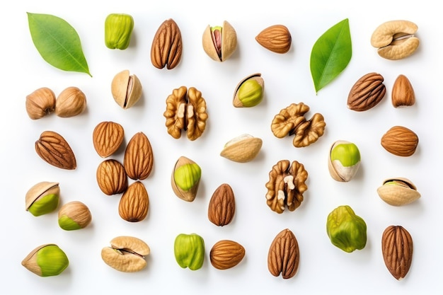 Different nuts on a white background