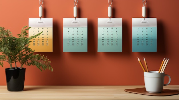 Photo different paper calendars on grunge background