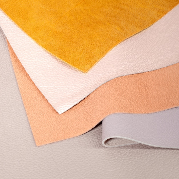 Different pastel colors natural leather textures samples