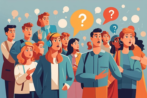 Different people asking questions illustration