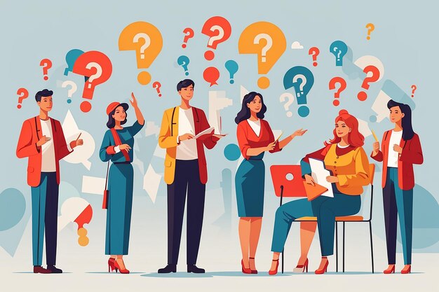 Different people asking questions illustration