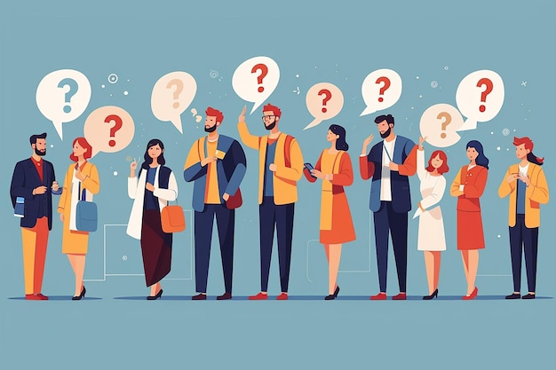 Different people asking questions illustration