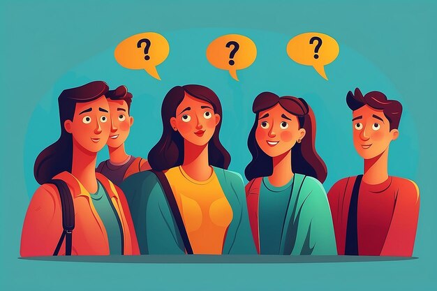 Photo different people asking questions illustration