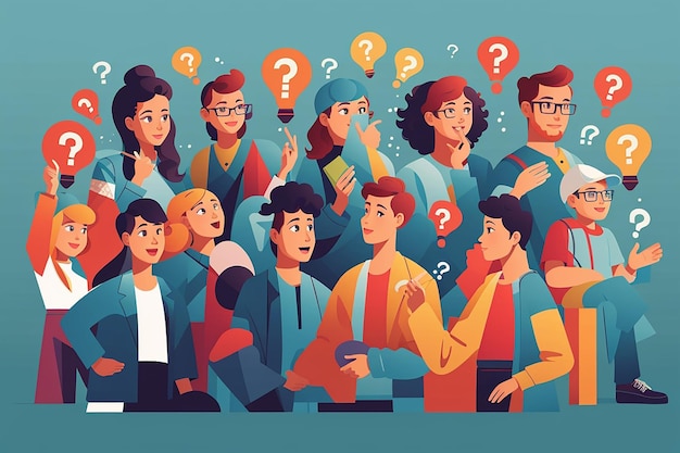 Photo different people asking questions illustration