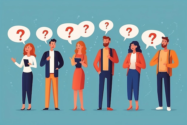 Different people asking questions illustration