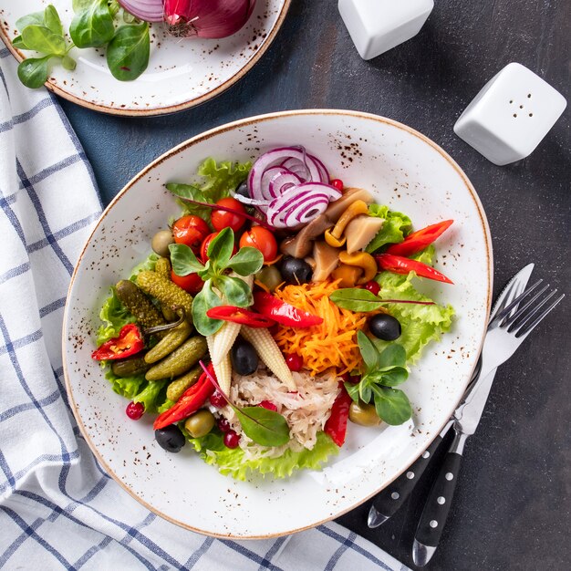 Different pickled vegetables on a plate.