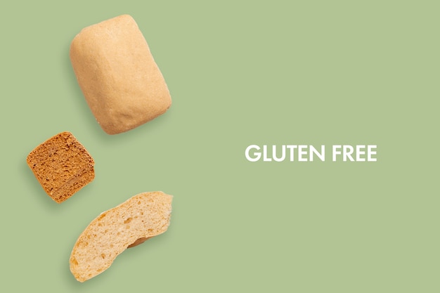 A different pieces of gluten free bread, creative minimalistic layout , healthy food concept