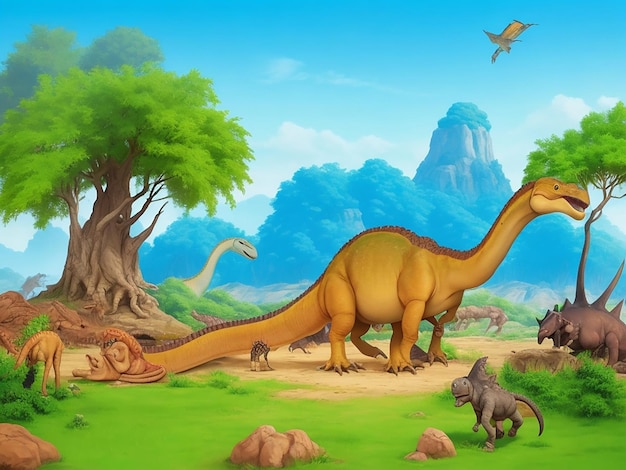 Photo different prehistoric forest scenes cartoon background