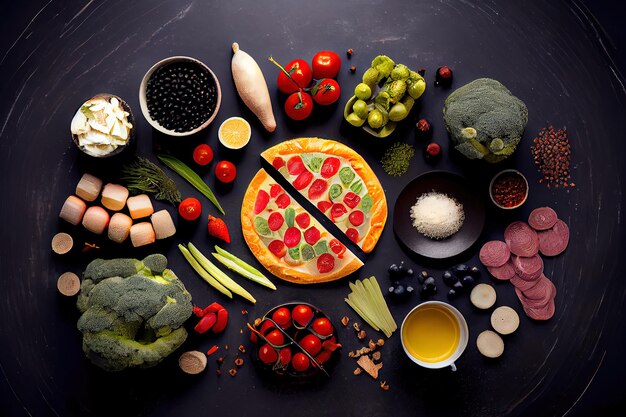 Foto prodotti diversi sul cibo da tavola nero