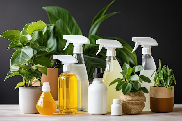 Different products and components for environmentallyfriendly household cleaning and indoor plants