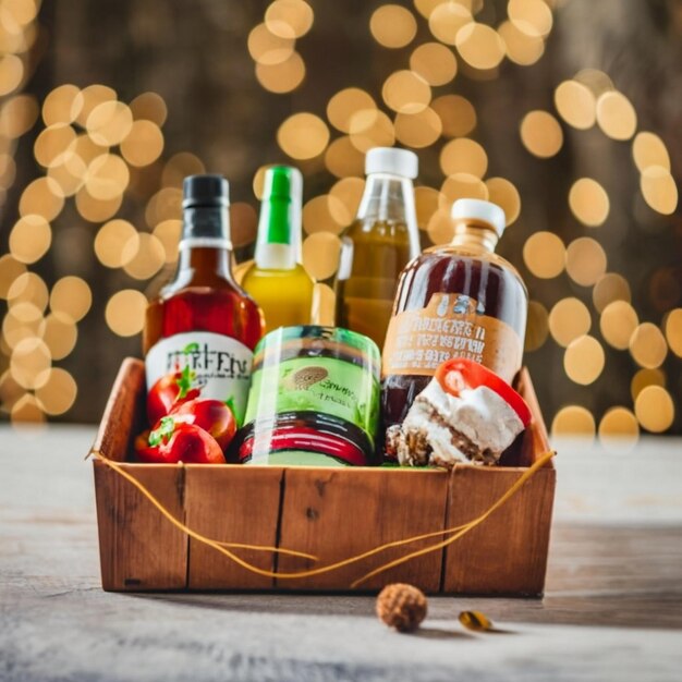 Photo different products on wooden table in kitchen healthy food and balanced diet