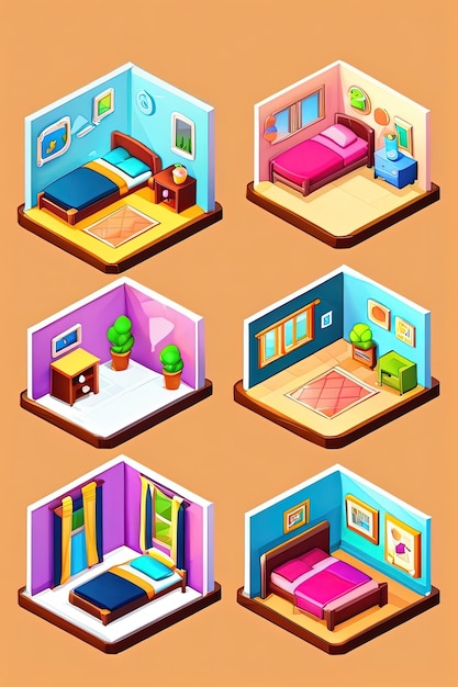 разные комнаты с разными комнатами и разным цветом.