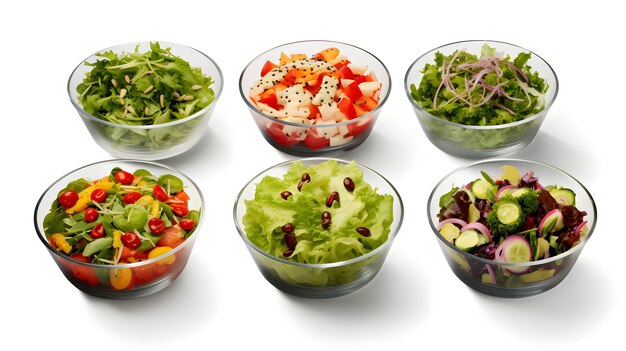 Photo different salads in glass bowl ai generative