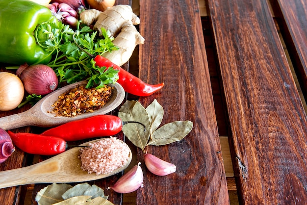 Photo different seasonings and spices for cooking.