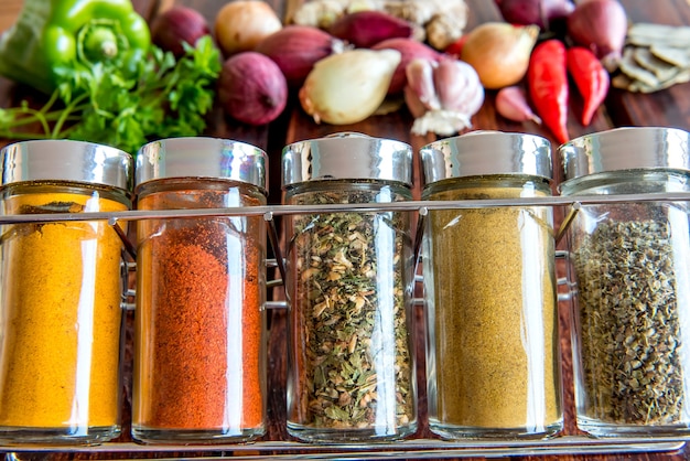 Different seasonings and spices for cooking.