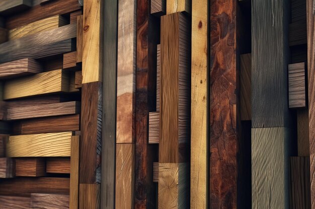 Different sizes colors and types of wooden planks