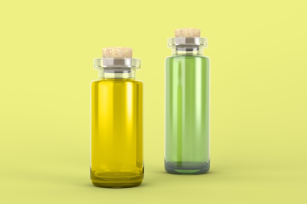 Different Sizes of Cork Bottles Front Side Isolated In Yellow Background