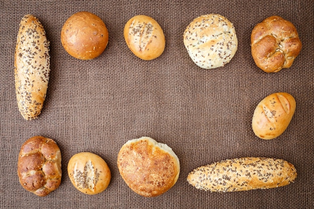 Different sorts of wholemeal breads and rolls