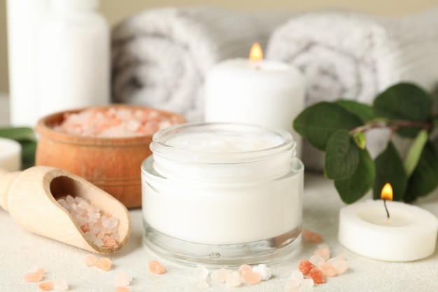 Different spa accessories with candles