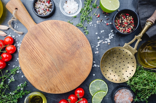 Different spices and vegetables background