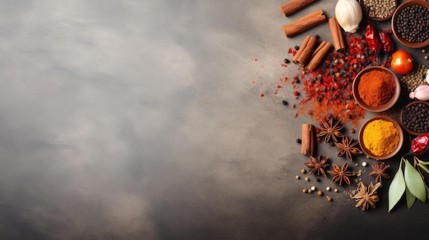 Different spices Web banner with copy space Generative AI