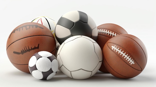 Different sports balls on a white background