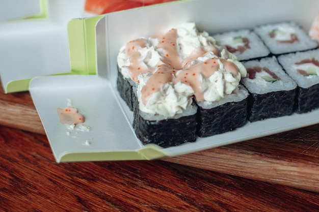 Different sushi delivery Varieties of sushi for lunch or dinner