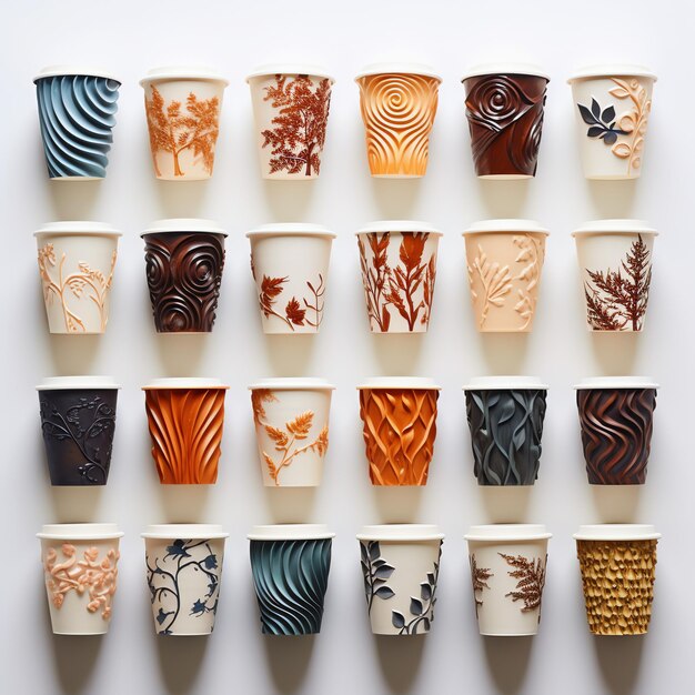 사진 different texture paper cups assorted cups with various textur