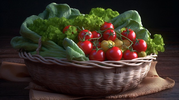 Different tomatoes in baskets near the greenhouse Harvesting tomatoes