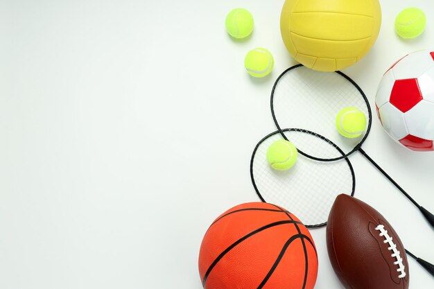 Different tools for sport on white background